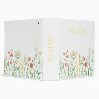 Modern Water Color Floral Girly Elegant 3 Ring Binder
