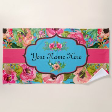 Modern Water Color floral Monogram Personalized Beach Towel Modern Water Color floral Monogram Personalized Beach Towel