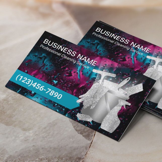 Modern Water Drops Professional Cleaning Service Business Card (Creator Uploaded)