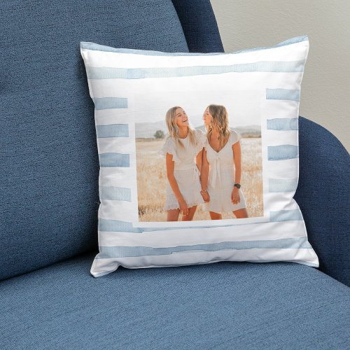 Modern Water Pastel Blue Stripes  Photo  Throw Pillow
