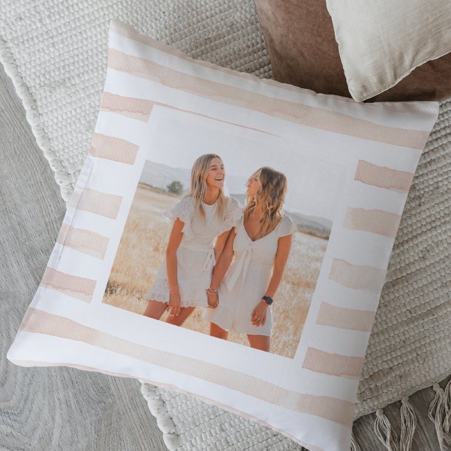 Modern Water Pastel Pink Stripes | Photo Throw Pillow (Creator Uploaded)