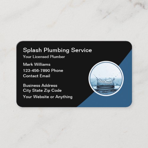 Modern Water Splash Plumbing Business Cards