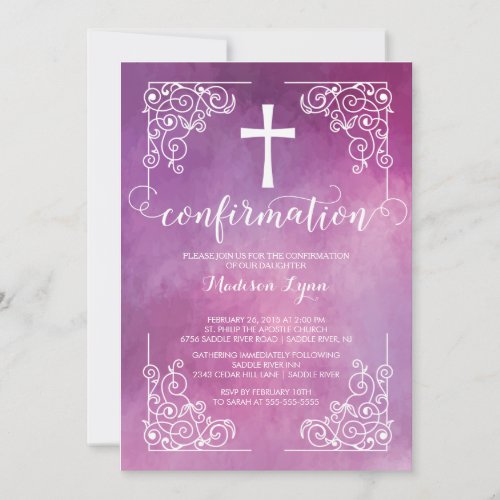 Modern Watercoler Cross Confirmation Invitation