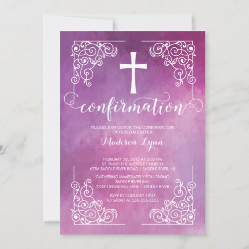 Modern Watercoler Cross Confirmation Invitation 5" X 7" Invitation Card