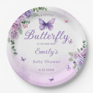 Modern Watercolo Butterfly floral girl baby shower Paper Plates