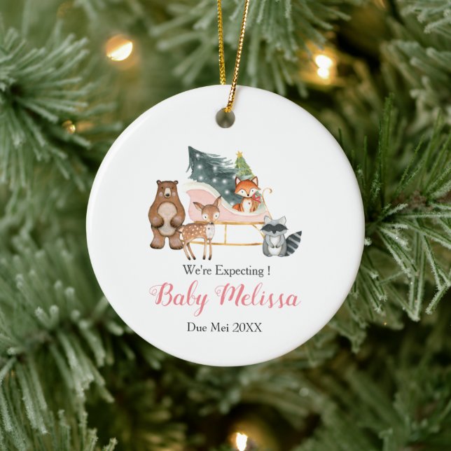 Modern Watercololor Animal We're Expecting Parents Ceramic Ornament (Tree)