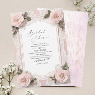 Modern Watercolor 3D Pink flowers Bridal Shower Invitation