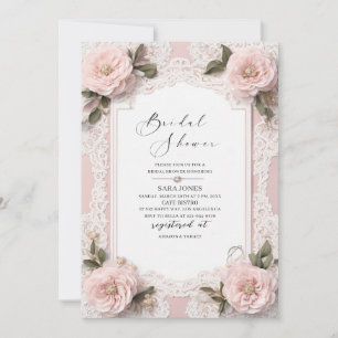 Modern Watercolor 3D Pink flowers Bridal Shower Invitation