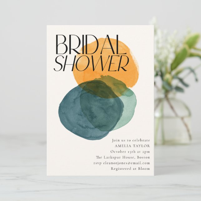 Modern Watercolor Abstract Circles Bridal Shower  Invitation (Standing Front)