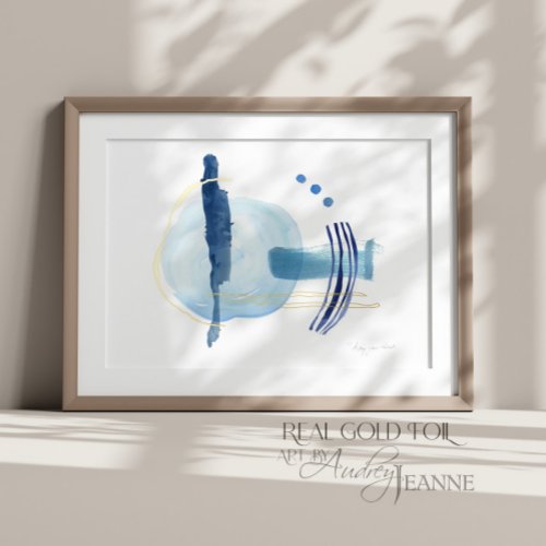 Modern Watercolor Abstract Contemporary Navy Blue  Foil Prints
