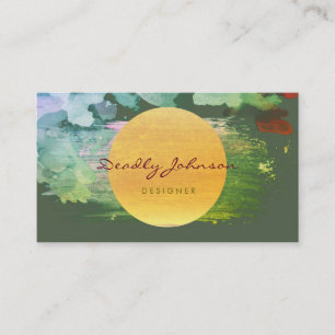 Modern Watercolor Abstract Elegant Green Yellow Business Card