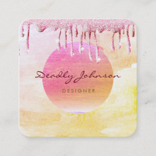 Modern Watercolor Abstract Elegant Pink Moon Square Business Card