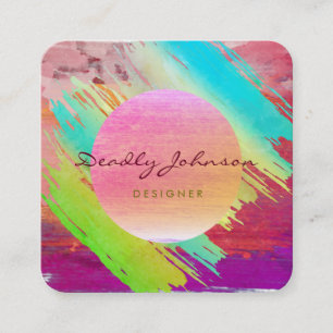 Modern Watercolor Abstract Elegant Pink Moon Square Business Card