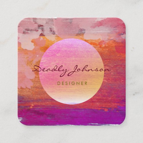 Modern Watercolor Abstract Elegant Pink Moon Square Business Card