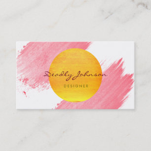 Modern Watercolor Abstract Elegant Pink Yellow Business Card