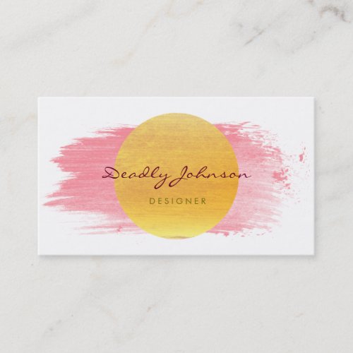 Modern Watercolor Abstract Elegant Pink Yellow Business Card
