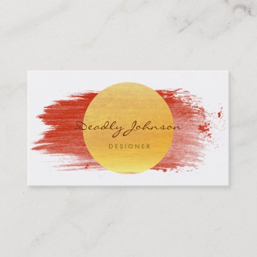 Modern Watercolor Abstract Elegant Red Yellow Business Card