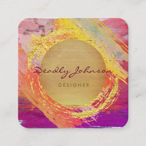 Modern Watercolor Abstract Elegant Yellow Moon Square Business Card