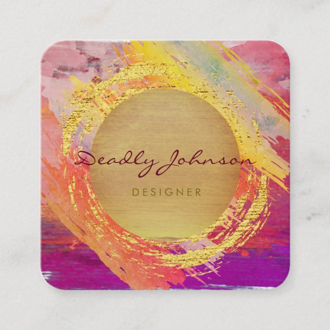 Modern Watercolor Abstract Elegant Yellow Moon Square Business Card (Front)