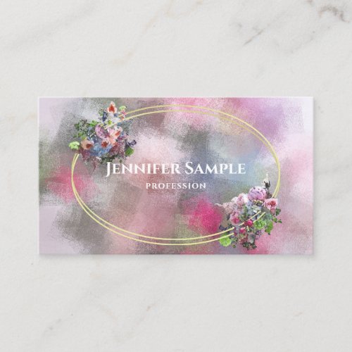 Modern Watercolor Abstract Flowers Gold Frame Chic Business Card