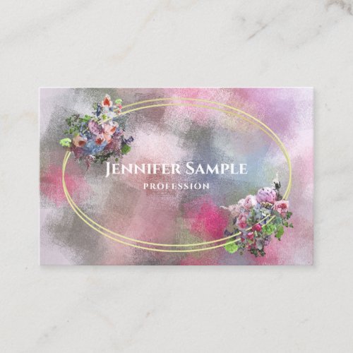 Modern Watercolor Abstract Flowers Gold Frame Top Business Card
