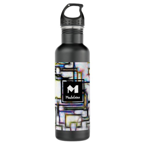 Modern Watercolor Abstract Geometric Monogram Stainless Steel Water Bottle