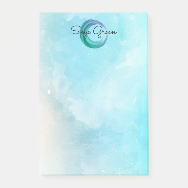 Modern Watercolor Abstract | Monogram Girly Teal Post-it Notes (Front)
