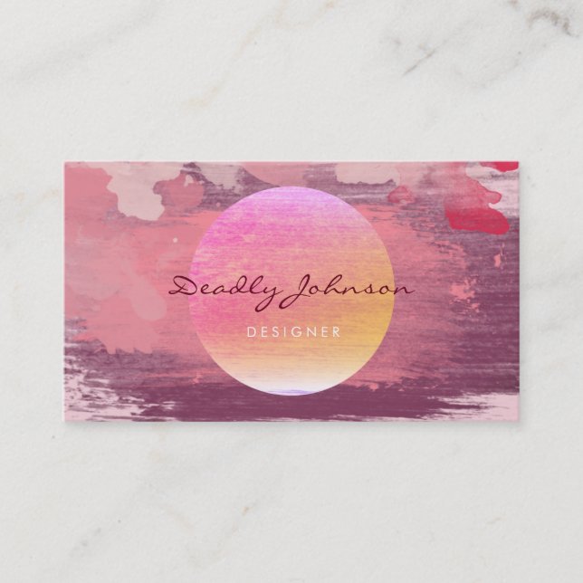 Modern Watercolor Abstract Paint Pink Love Business Card (Front)