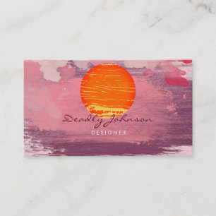 Modern Watercolor Abstract Paint Pink Orange Business Card