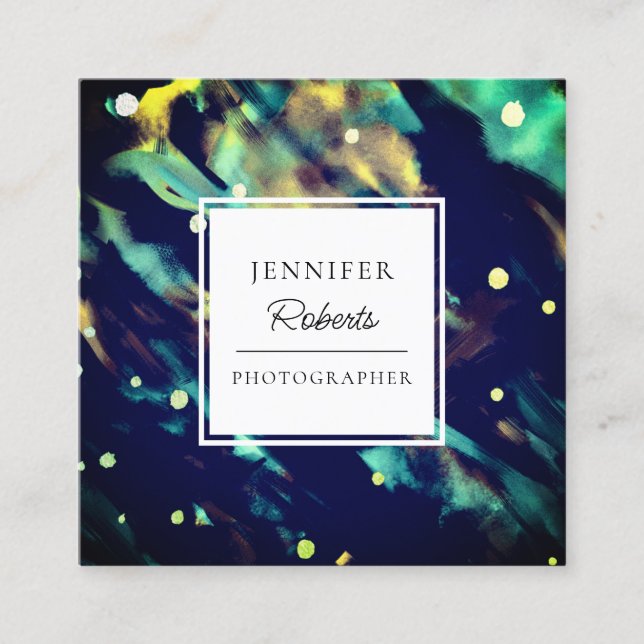 Modern Watercolor Abstract Painted Green  Square Business Card (Front)