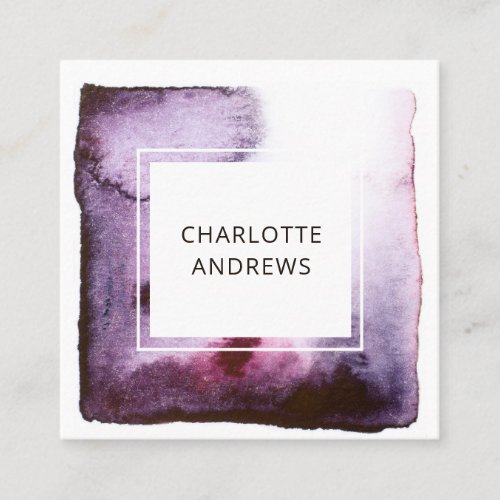 Modern Watercolor Abstract White Lila Square Business Card