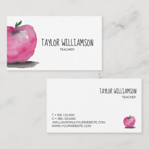 Modern Watercolor Apple Customizable Teacher Business Card