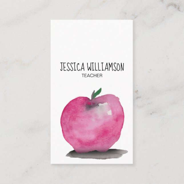 Modern Watercolor APPLE Teacher Business Card (Front)