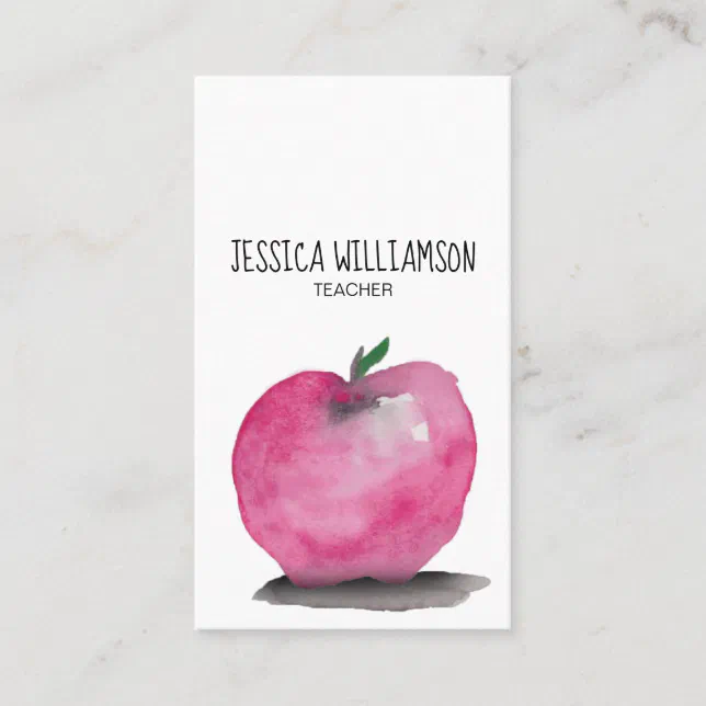 Modern Watercolor APPLE Teacher Business Card | Zazzle