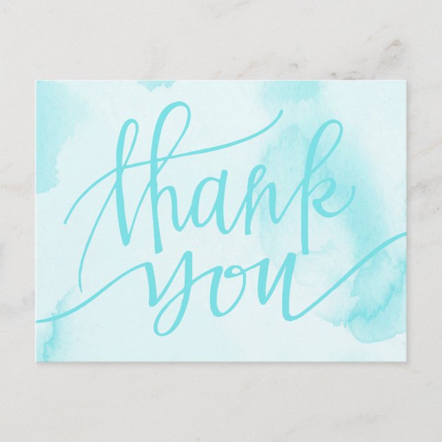 Modern Watercolor Aqua Blue Thank You Postcard (Front)