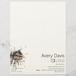 Modern Watercolor Architecture Real Estate Letterhead