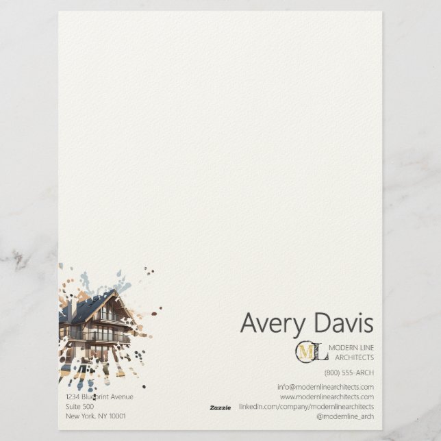 Modern Watercolor Architecture Real Estate Letterhead (Back)