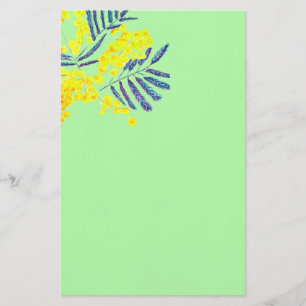 Modern watercolor art wattle Mimosa flower Stationery