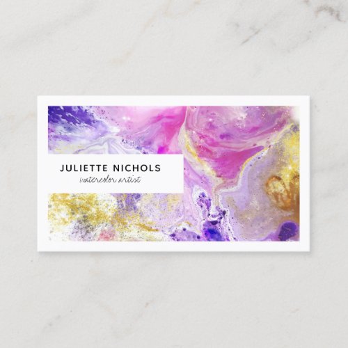 Modern watercolor artsy pink purple gold artist business card