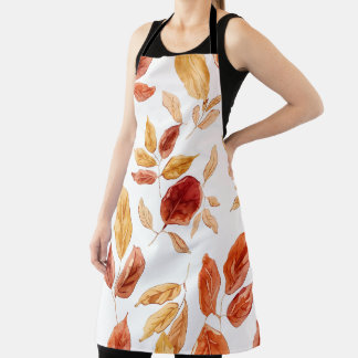 Modern Watercolor Autumn Leaves Kitchen Apron