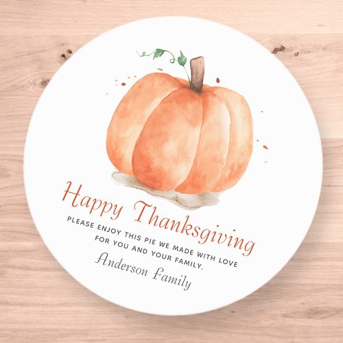 Modern Watercolor Autumn Pumpkin Thanksgiving Classic Round Sticker