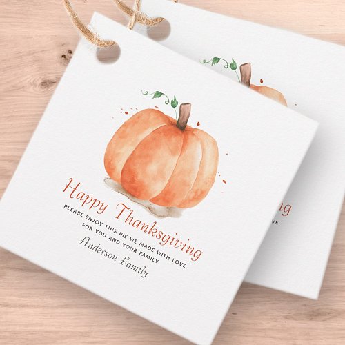 Modern Watercolor Autumn Pumpkin Thanksgiving Favor Tags