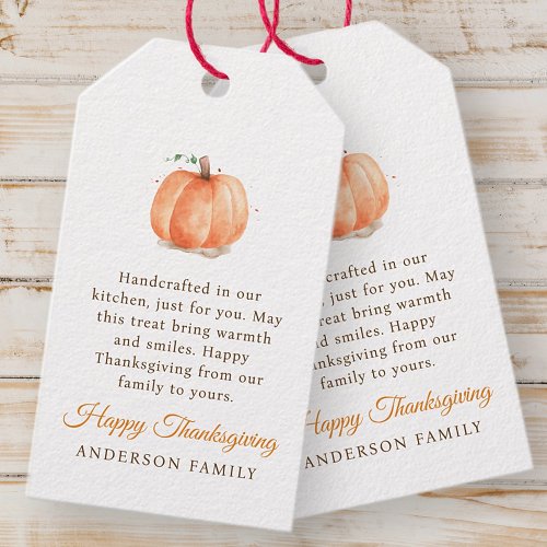 Modern Watercolor Autumn Pumpkin Thanksgiving Gift Tags