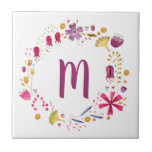 Modern Watercolor Autumnal Flower Monogram Ceramic Tile<br><div class="desc">Watercolor botanical painting of autumn hedgerow wild flowers.
Customize by changing the initial.</div>