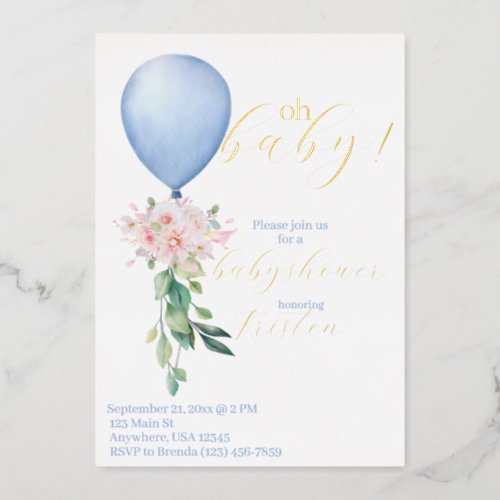 Modern watercolor baby shower invitation foil invitation