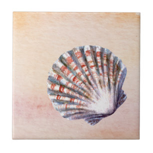Modern watercolor background Seashell Painting Ceramic Tile