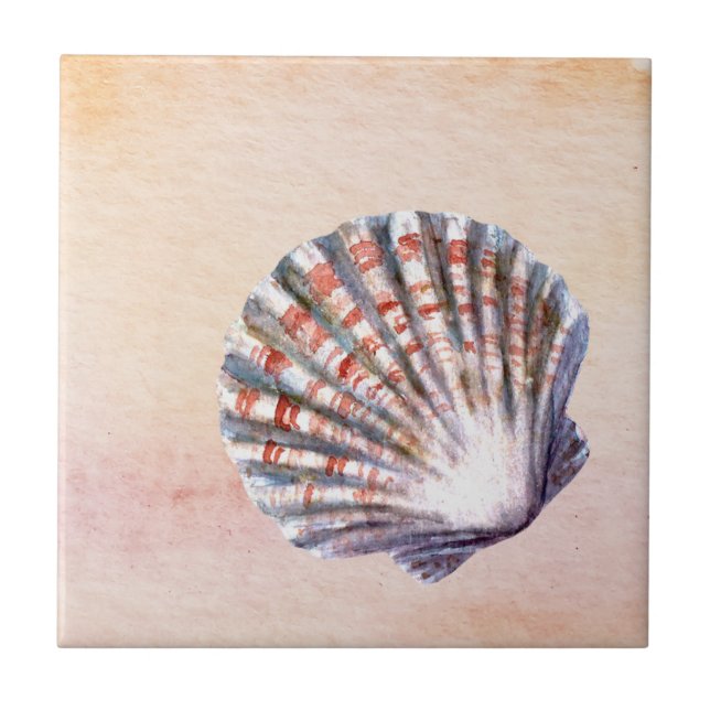 Modern watercolor background Seashell Painting Ceramic Tile (Front)