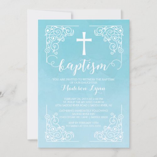 Modern Watercolor Baptism Christening Cross 5x7 Paper Invitation Card