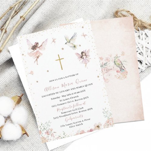 Modern  Watercolor Baptism Magical Floral Fairy Pr Invitation