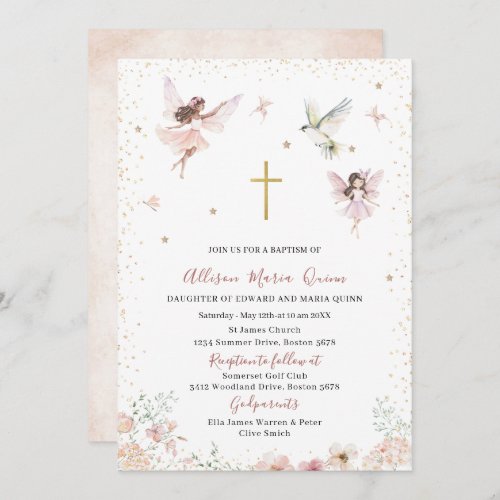 Modern  Watercolor Baptism Magical Floral Fairy Pr Invitation